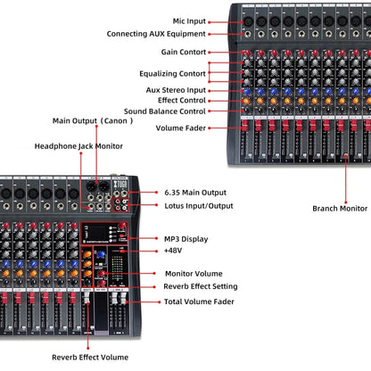 XTUGA CT160X 16-Channels Audio Mixer DJ Mixing Console with 48V Power Supply(AU Plug) - Live Sound Effects Processors by XTUGA | Online Shopping UK | buy2fix