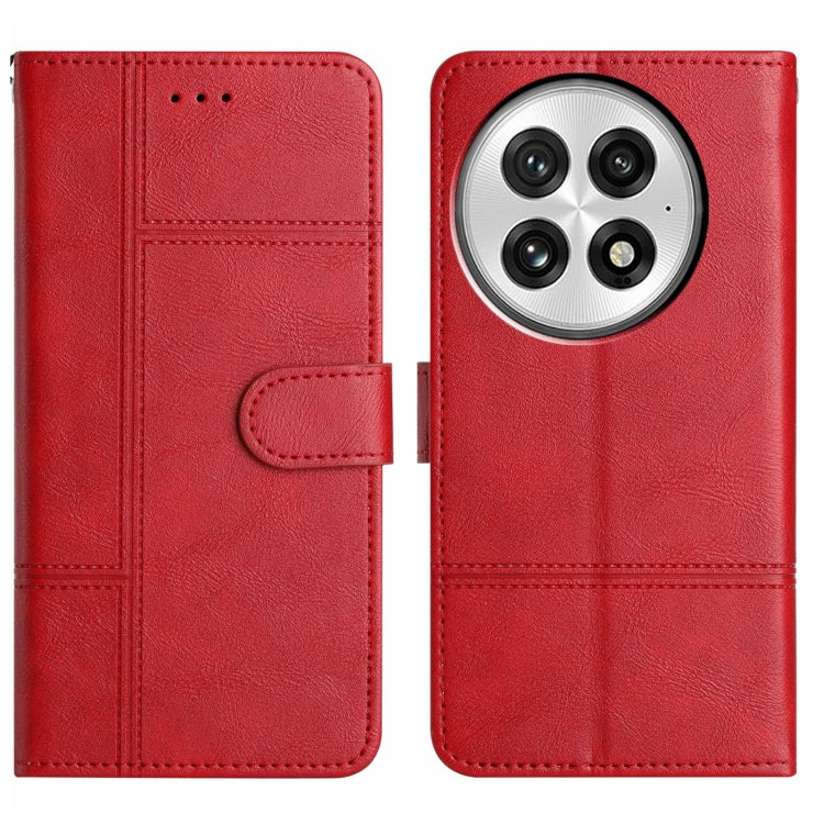 For OnePlus 13 Cowhide Texture Stitching Leather Phone Case(Red) - OnePlus Cases by buy2fix | Online Shopping UK | buy2fix