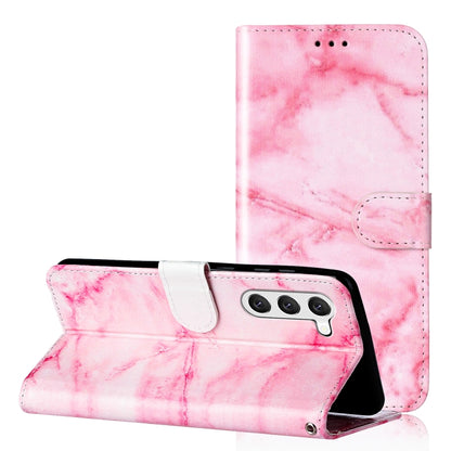 For Samsung Galaxy S25+ 5G Colored Drawing Marble Pattern Leather Phone Case(Pink Marble) - Galaxy S25+ 5G Cases by buy2fix | Online Shopping UK | buy2fix