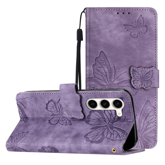 For Samsung Galaxy S25+ 5G Skin-feel Embossed Butterfly Leather Phone Case(Purple) - Galaxy S25+ 5G Cases by buy2fix | Online Shopping UK | buy2fix