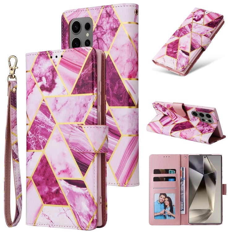 For Samsung Galaxy S25 Ultra 5G Marble Bronzing Stitching Leather Phone Case(Purple) - Galaxy S25 Ultra 5G Cases by buy2fix | Online Shopping UK | buy2fix