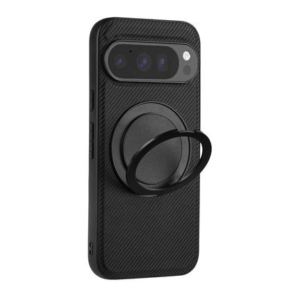 For Google Pixel 9 / Pixel 9 Pro ViLi TCY Series Kevlar Leather Texture Rotating Holder Phone Case(Black) - Google Cases by ViLi | Online Shopping UK | buy2fix