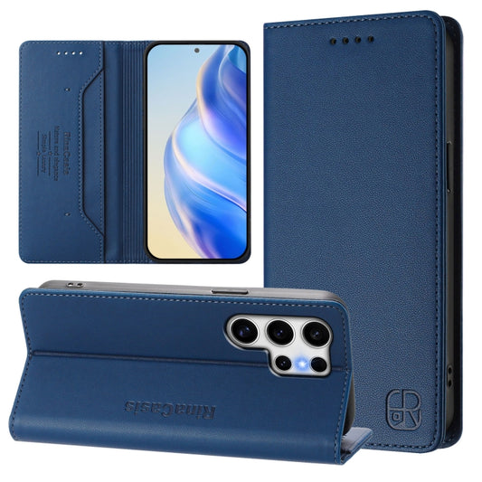 For Samsung Galaxy S25 Ultra 5G RC01 Dual-Folded Magnetic Suction RFID Leather Phone Case(Dark Blue) - Galaxy S25 Ultra 5G Cases by buy2fix | Online Shopping UK | buy2fix