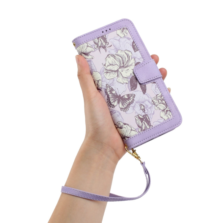 For Samsung Galaxy S25 5G Floral Pattern Leather Phone Case with Lanyard(Light Purple) - Galaxy S25 5G Cases by buy2fix | Online Shopping UK | buy2fix