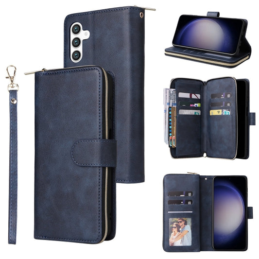 For Samsung Galaxy S25 5G 9-Card Slots Zipper Wallet Bag Leather Phone Case(Blue) - Galaxy S25 5G Cases by buy2fix | Online Shopping UK | buy2fix