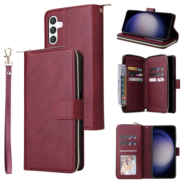 For Samsung Galaxy S25 5G 9-Card Slots Zipper Wallet Bag Leather Phone Case(Wine Red) - Galaxy S25 5G Cases by buy2fix | Online Shopping UK | buy2fix