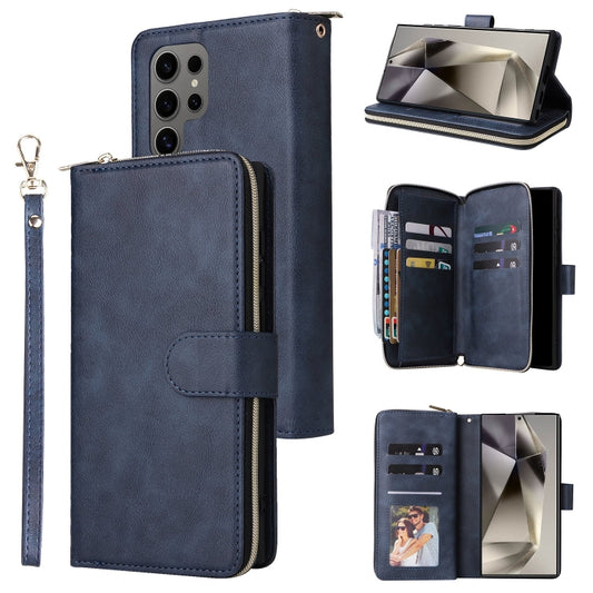 For Samsung Galaxy S25 Ultra 5G 9-Card Slots Zipper Wallet Bag Leather Phone Case(Blue) - Galaxy S25 Ultra 5G Cases by buy2fix | Online Shopping UK | buy2fix