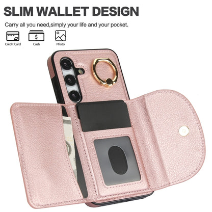 For Samsung Galaxy S25 5G Ring Holder Card Bag Skin Feel Phone Case(Rose Gold) - Galaxy S25 5G Cases by buy2fix | Online Shopping UK | buy2fix