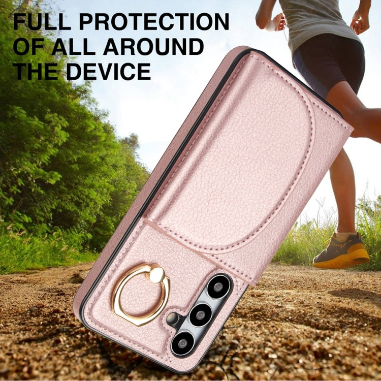 For Samsung Galaxy S25 5G Ring Holder Card Bag Skin Feel Phone Case(Rose Gold) - Galaxy S25 5G Cases by buy2fix | Online Shopping UK | buy2fix