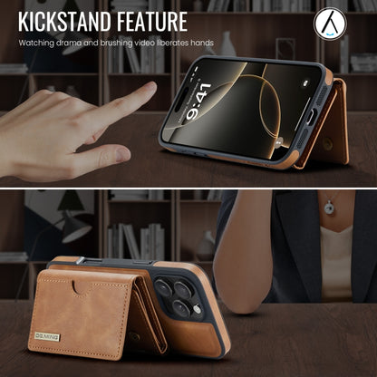 For iPhone 16 Pro DG.MING M6 Series RFID Tri-fold Card Bag Removable Leather Phone Case(Brown) - iPhone 16 Pro Cases by DG.MING | Online Shopping UK | buy2fix