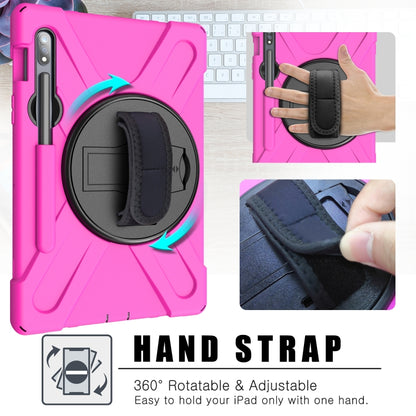 For Samsung Galaxy Tab S9 / Galaxy Tab S8 / Galaxy Tab S7 (2020) T870 Shockproof Colorful Silicone + PC Protective Case with Holder & Shoulder Strap & Hand Strap & Pen Slot(Rose Red) - Galaxy Tab S8 Cases by buy2fix | Online Shopping UK | buy2fix