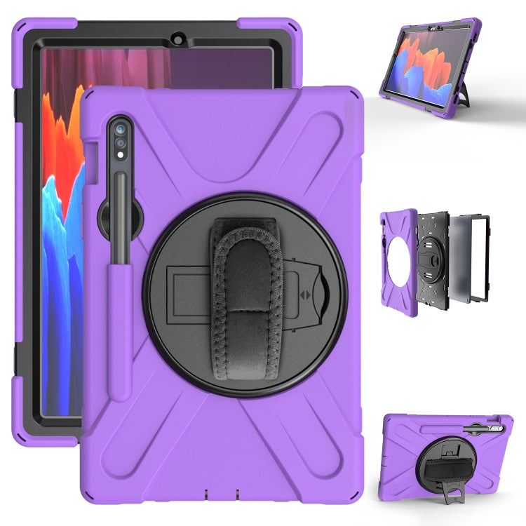 For Samsung Galaxy Tab S9 / Galaxy Tab S8 / Galaxy Tab S7 (2020) T870 Shockproof Colorful Silicone + PC Protective Case with Holder & Shoulder Strap & Hand Strap & Pen Slot(Purple) - Galaxy Tab S8 Cases by buy2fix | Online Shopping UK | buy2fix