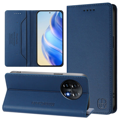 For OnePlus 11 RC01 Dual-Folded Magnetic Suction RFID Leather Phone Case(Dark Blue) - OnePlus Cases by buy2fix | Online Shopping UK | buy2fix