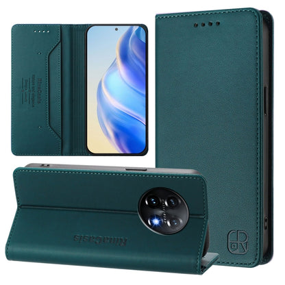 For OnePlus 11 RC01 Dual-Folded Magnetic Suction RFID Leather Phone Case(Dark Green) - OnePlus Cases by buy2fix | Online Shopping UK | buy2fix