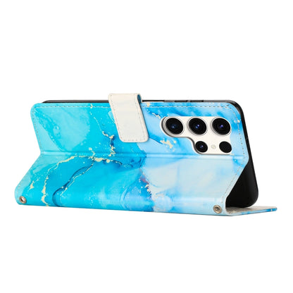 For Samsung Galaxy S25 Ultra 5G Painted Marble Pattern Leather Phone Case(Blue Green) - Galaxy S25 Ultra 5G Cases by buy2fix | Online Shopping UK | buy2fix