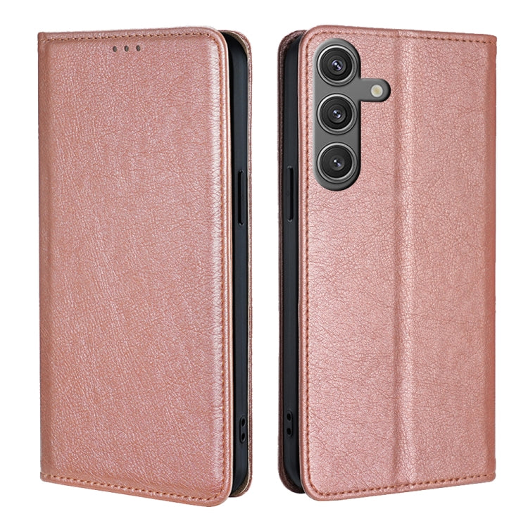 For Samsung Galaxy S25 5G Gloss Oil Solid Color Magnetic Leather Phone Case(Rose Gold) - Galaxy S25 5G Cases by buy2fix | Online Shopping UK | buy2fix