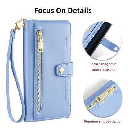 For Samsung Galaxy S25 5G Sheep Texture Cross-body Zipper Wallet Leather Phone Case(Blue) - Galaxy S25 5G Cases by buy2fix | Online Shopping UK | buy2fix