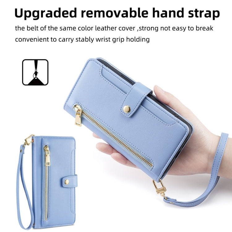 For Samsung Galaxy S25 5G Sheep Texture Cross-body Zipper Wallet Leather Phone Case(Blue) - Galaxy S25 5G Cases by buy2fix | Online Shopping UK | buy2fix