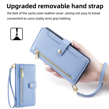 For Samsung Galaxy S25 5G Sheep Texture Cross-body Zipper Wallet Leather Phone Case(Blue) - Galaxy S25 5G Cases by buy2fix | Online Shopping UK | buy2fix