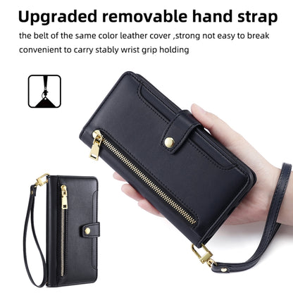 For Samsung Galaxy S25+ 5G Sheep Texture Cross-body Zipper Wallet Leather Phone Case(Black) - Galaxy S25+ 5G Cases by buy2fix | Online Shopping UK | buy2fix