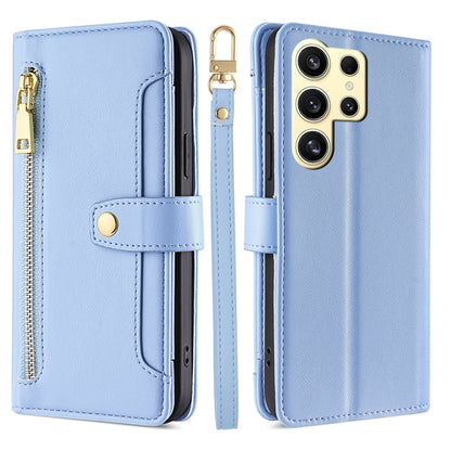 For Samsung Galaxy S25 Ultra 5G Sheep Texture Cross-body Zipper Wallet Leather Phone Case(Blue) - Galaxy S25 Ultra 5G Cases by buy2fix | Online Shopping UK | buy2fix