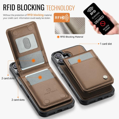 For iPhone 16 JEEHOOD J06 British Style RFID MagSafe Card Bag PU Phone Case(Brown) - iPhone 16 Cases by JEEHOOD | Online Shopping UK | buy2fix