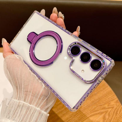 For Samsung Galaxy S25 5G Transparent MagSafe Holder Phone Case with Lens Film(Purple) - Galaxy S25 5G Cases by buy2fix | Online Shopping UK | buy2fix