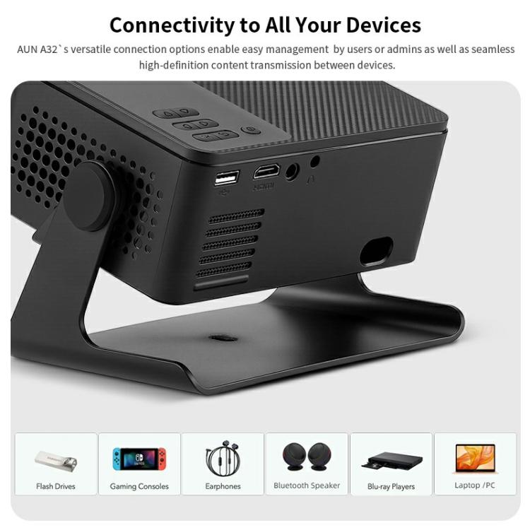 AUN A32 1280x720P 200ANSI D3100 CPU WIFI Display Smart Projector, EU Plug(Black) - LED Projector by AUN | Online Shopping UK | buy2fix