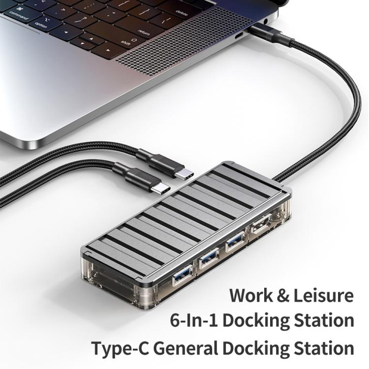 awei HUB-2 Multi-function 6 in 1 Type-C HUB Adapter(Grey) - USB 3.0 HUB by awei | Online Shopping UK | buy2fix