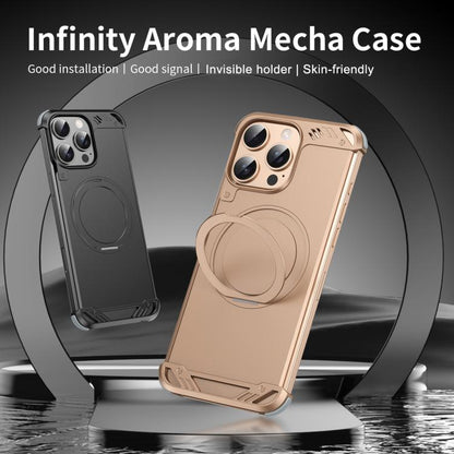 For iPhone 16 Plus R-JUST RJ63-1 Frameless Aroma Mecha MagSafe Holder Phone Case(Black) - iPhone 16 Plus Cases by R-JUST | Online Shopping UK | buy2fix