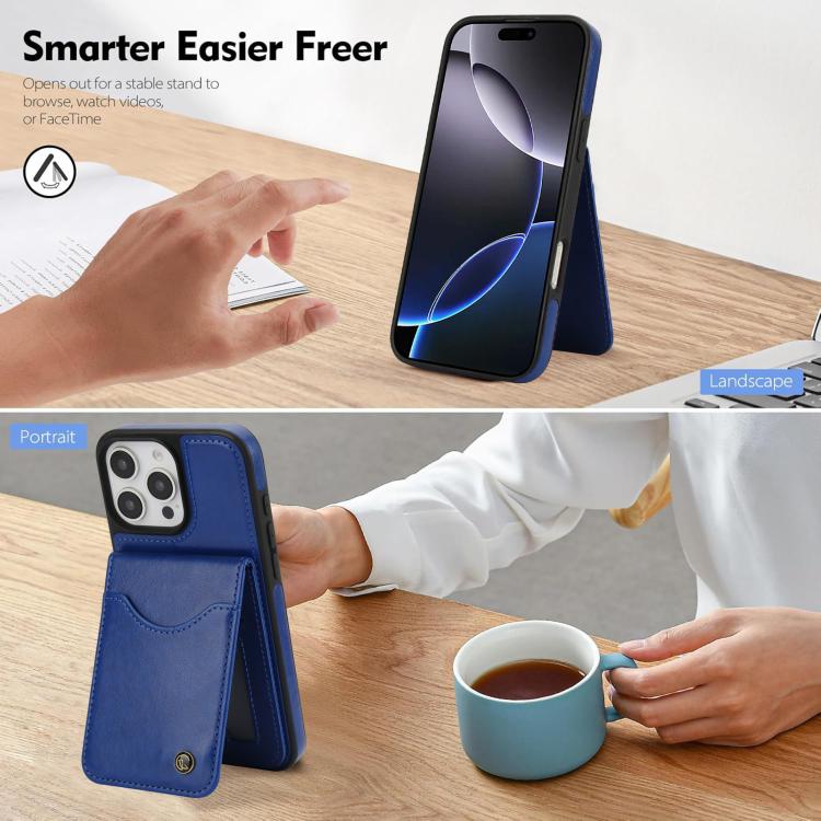 For iPhone 16 Pro Max AwQuer Vertical Flip Card Bag Holder Leather Phone Case(Blue) - iPhone 16 Pro Max Cases by Awquer | Online Shopping UK | buy2fix