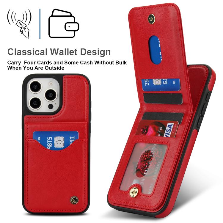 For iPhone 16 Pro AwQuer Vertical Flip Card Bag Holder Leather Phone Case(Red) - iPhone 16 Pro Cases by Awquer | Online Shopping UK | buy2fix