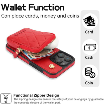 For iPhone 16 Plus AwQuer Crossbody Zipper Wallet Bag Litchi Leather Phone Case(Red) - iPhone 16 Plus Cases by Awquer | Online Shopping UK | buy2fix