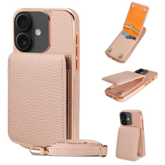 For iPhone 16 VIETAO Litchi Texture Wallet PU Phone Case with Lanyard(Pink) - iPhone 16 Cases by VIETAO | Online Shopping UK | buy2fix