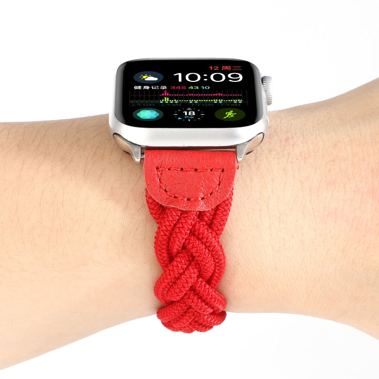 Elastic Woven Watch Band For Apple Watch Ultra 49mm&Watch Ultra 2 49mm / Series 9&8&7 45mm / SE 3&SE 2&6&SE&5&4 44mm / 3&2&1 42mm, Length:130mm(Red) - Watch Bands by buy2fix | Online Shopping UK | buy2fix