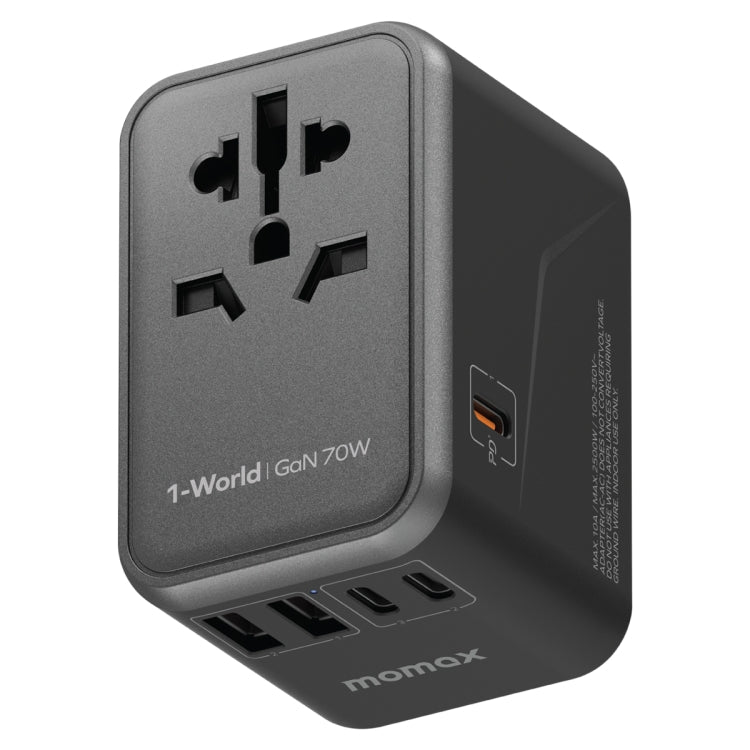 MOMAX 1-World UA8 PD 70W Fast Charger Power Adapter(Black) - USB Charger by MOMAX | Online Shopping UK | buy2fix