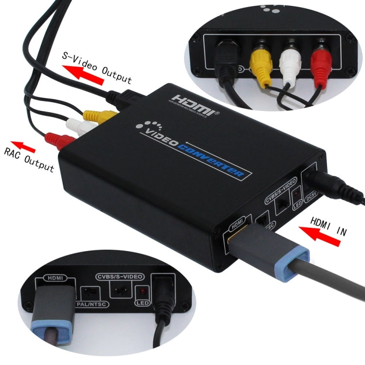 HDMI to Composite / AV S-Video Converter RCA CVBS/L/R Video Converter Adapter, UK Plug - Converter by buy2fix | Online Shopping UK | buy2fix
