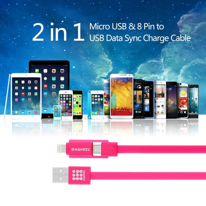 HAWEEL 1m 2 in 1 Micro USB & 8 Pin to USB Data Sync Charge Cable(Magenta) - Multifunction Cable by buy2fix | Online Shopping UK | buy2fix