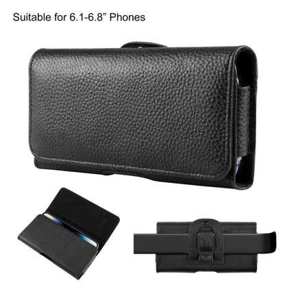 HAWEEL 6.1-6.8 inch Litchi Texture Genuine Leather Phone Belt Clip Horizontal Carrying Pouch (Black) -  by HAWEEL | Online Shopping UK | buy2fix