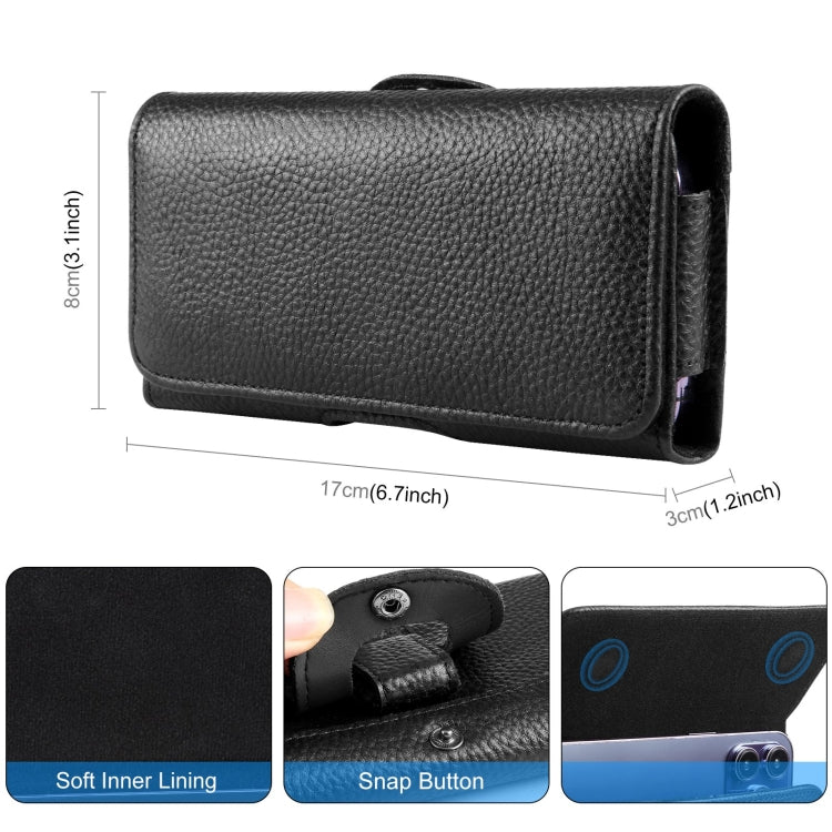 HAWEEL 6.1-6.8 inch Litchi Texture Genuine Leather Phone Belt Clip Horizontal Carrying Pouch (Black) -  by HAWEEL | Online Shopping UK | buy2fix