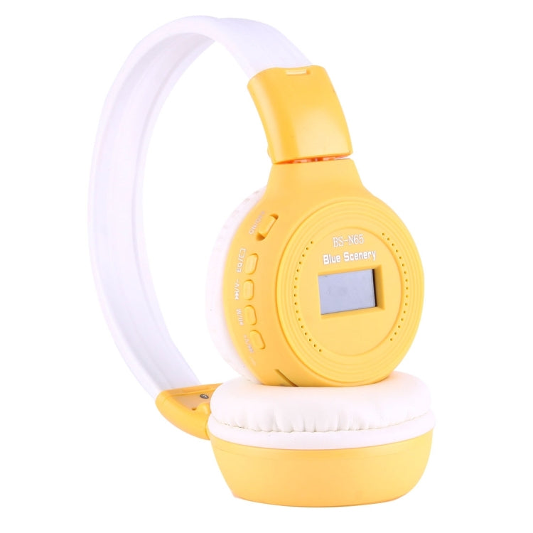 BS-N65 Headband Folding Stereo HiFi Wireless Headphone Headset with LCD Screen & TF Card Slot & LED Indicator Light & FM Function(Yellow) - Headset & Headphone by buy2fix | Online Shopping UK | buy2fix