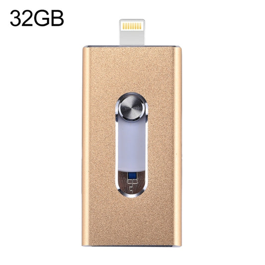 RQW-02 3 in 1 USB 2.0 & 8 Pin & Micro USB 32GB Flash Drive(Gold) - U Disk & Card Reader by buy2fix | Online Shopping UK | buy2fix