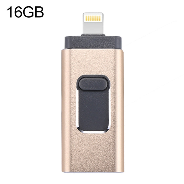 easyflash RQW-01B 3 in 1 USB 2.0 & 8 Pin & Micro USB 16GB Flash Drive(Gold) - U Disk & Card Reader by buy2fix | Online Shopping UK | buy2fix