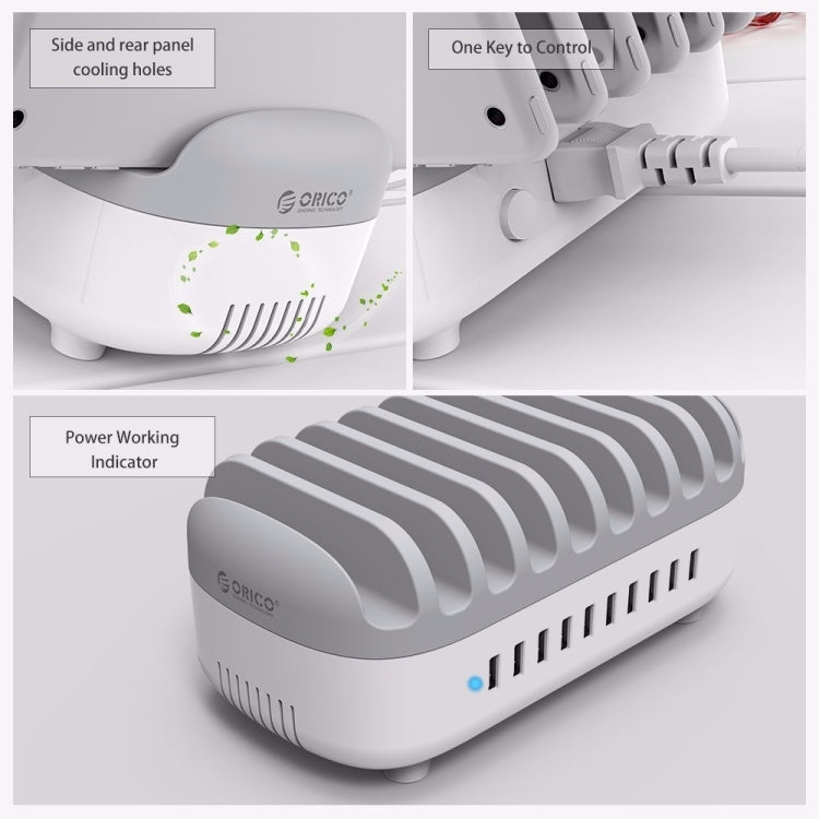 ORICO DUK-10P 120W 10 USB Ports Smart Charging Station with Phone & Tablet Stand, AU Plug(White) - Multifunction Charger by ORICO | Online Shopping UK | buy2fix