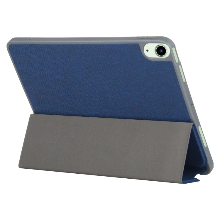 Mutural YASHI Series TPU + PU Cloth Pattern Texture Horizontal Flip Leather Case with Three-folding Holder & Pen Slot & Wake-up / Sleep Function For iPad Air 2022 / 2020 10.9(Blue) - iPad Air (2022) / (2020) 10.9 Cases by Mutural | Online Shopping UK | buy2fix