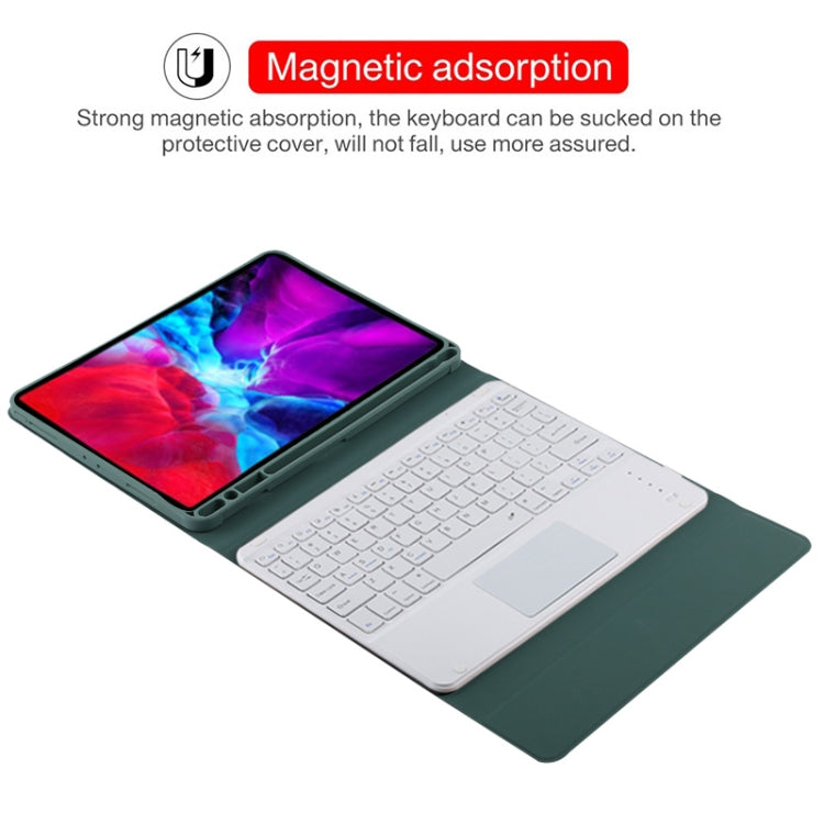 TG11BC Detachable Bluetooth White Keyboard Microfiber Leather Tablet Case for iPad Pro 11 inch (2020), with Touchpad & Pen Slot & Holder (Dark Green) - For iPad Pro by buy2fix | Online Shopping UK | buy2fix