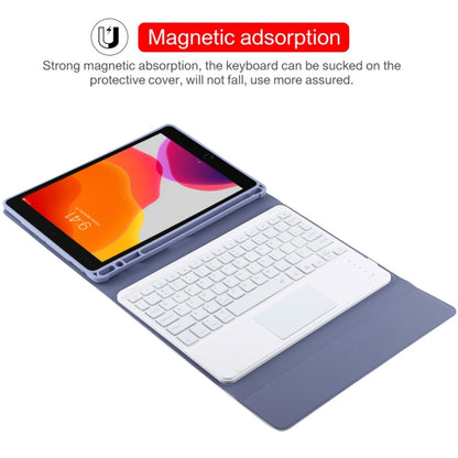 TG-102BCS Detachable Bluetooth White Keyboard + Microfiber Leather Tablet Case for iPad 10.2 inch / iPad Air (2019), with Touch Pad & Backlight & Pen Slot & Holder (Purple) - For iPad Air by buy2fix | Online Shopping UK | buy2fix