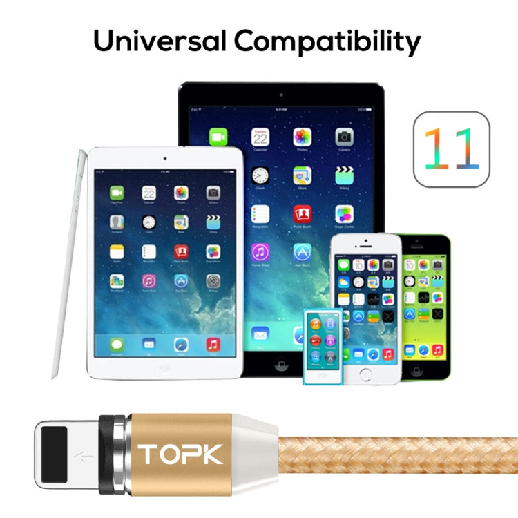 TOPK AM23 1m 2.4A Max USB to 8 Pin Nylon Braided Magnetic Charging Cable with LED Indicator(Gold) - Charging Cable & Head by TOPK | Online Shopping UK | buy2fix