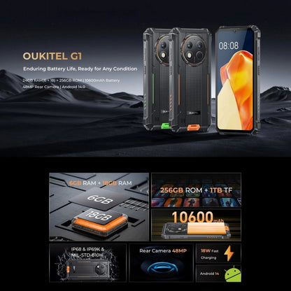 Oukitel G1 Rugged Phone, 6GB+256GB, Fingerprint Identification, 6.52 inch Android 14 T606 Octa Core, NFC, OTG, Network: 4G (Orange) - Other by OUKITEL | Online Shopping UK | buy2fix