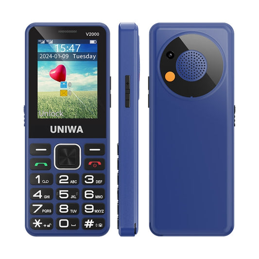 UNIWA V2000 Elder Keypad Phone, 2.4 inch Unisoc T107, 1700mAh Battery, LED Flashlight, SOS, Network: 4G, UK Plug (Blue) - UNIWA by UNIWA | Online Shopping UK | buy2fix